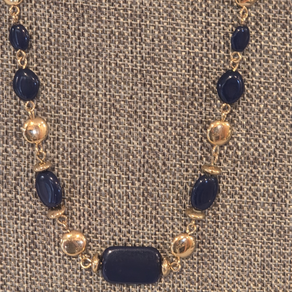 Gold and Navy Beaded Women's Necklace - Designer Style